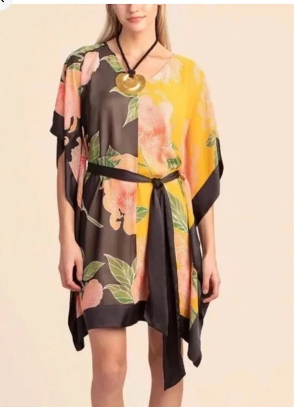 Trina Turk Yellow and Black Floral Midi Dress